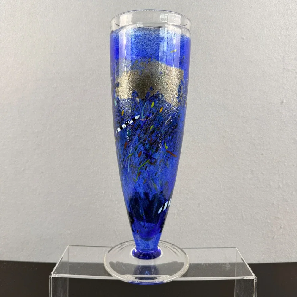 Kosta Boda Satellite Vase Bertil‎ Vallien Artist Collection Signed 49250 Cobalt
